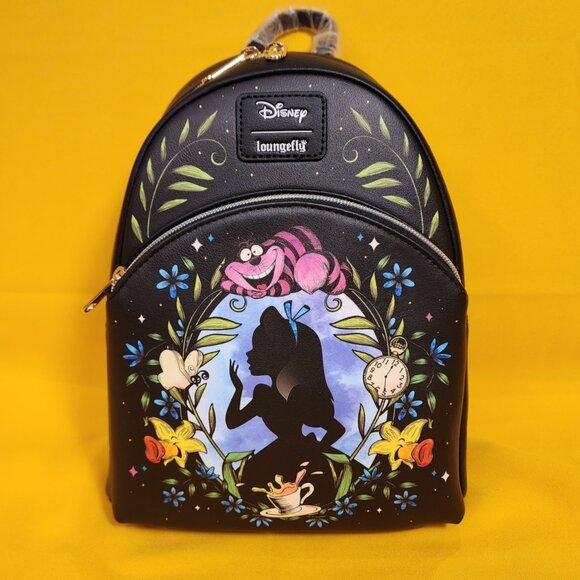 Loungefly Disney Alice In Wonderland Cameo Mini Backpack Glow In Dark Black NEW - Picture 3 of 12